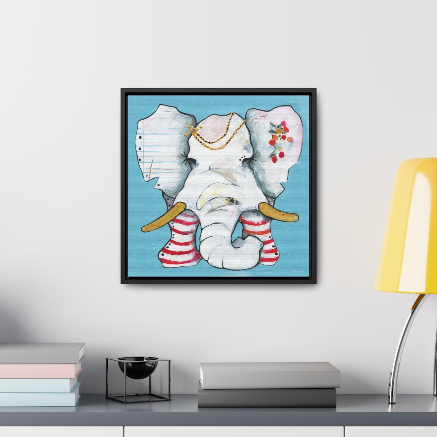 "Red Stripe Elephant" Framed Canvas Fine Art Reproduction by Zabrina Fine Art