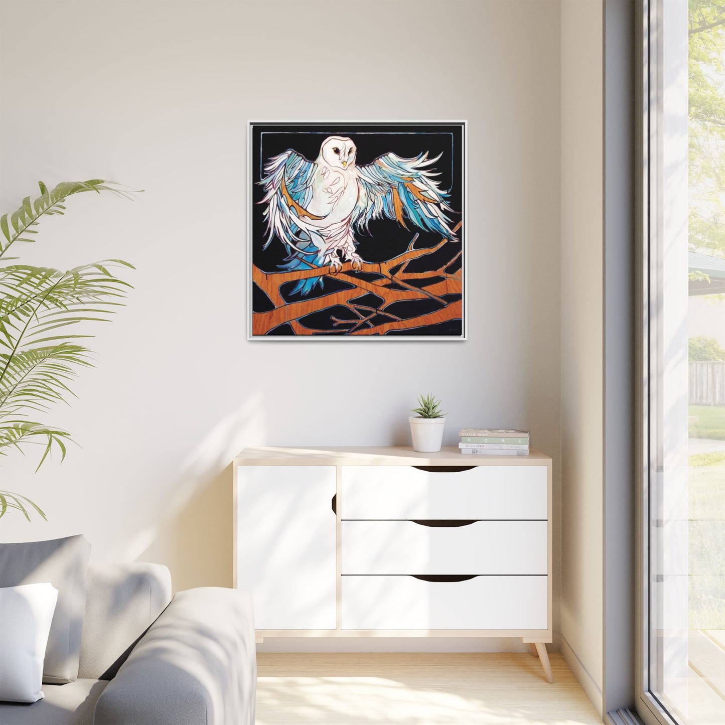 "Blue Owl" Framed Canvas Fine Art Reproduction by Zabrina Fine Art