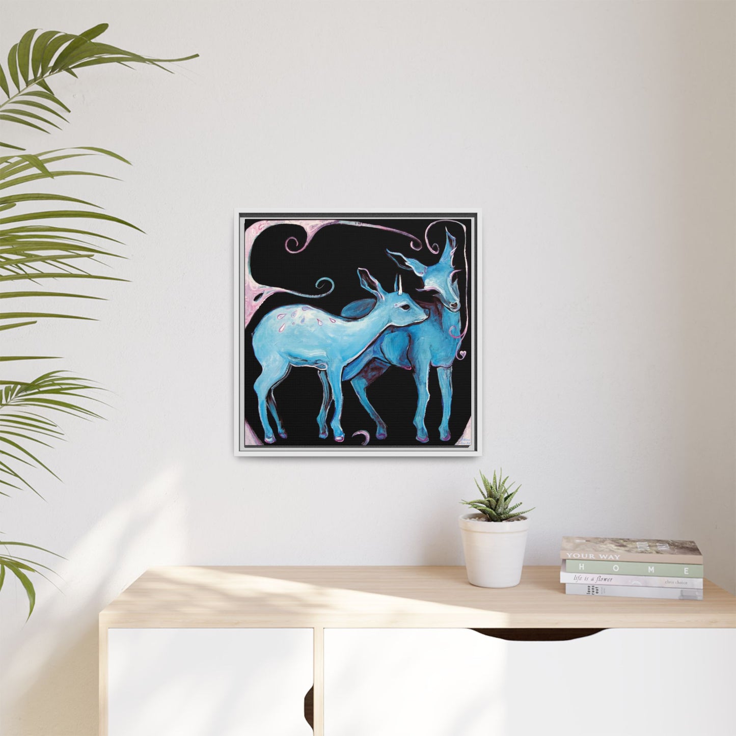 "Deer Love" Framed Canvas Fine Art Reproduction by Zabrina Fine Art