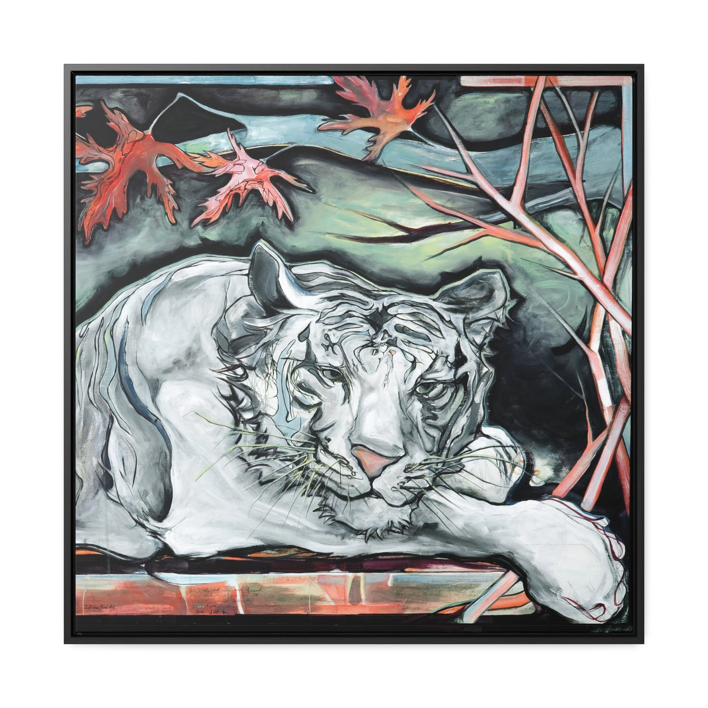 "White Tiger Portrait" Framed Canvas Fine Art Reproduction by Zabrina Fine Art