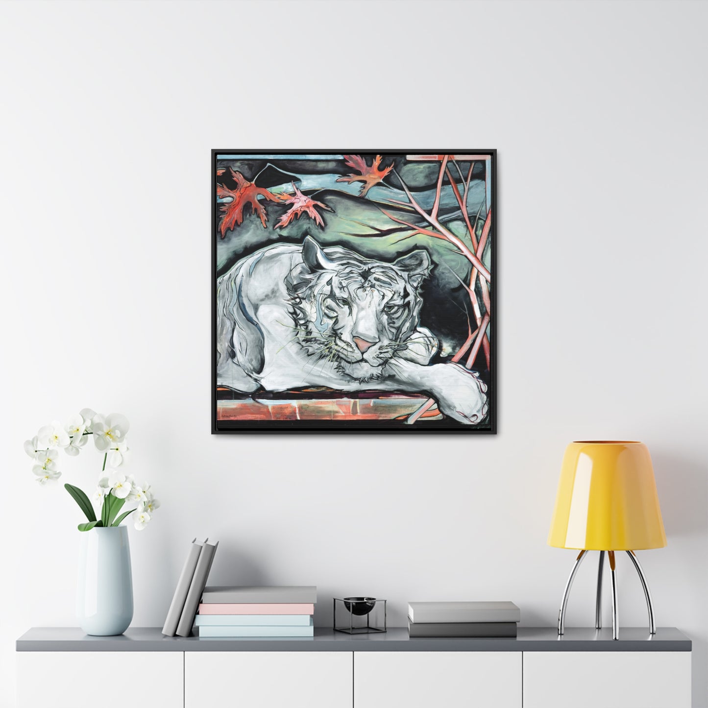 "White Tiger Portrait" Framed Canvas Fine Art Reproduction by Zabrina Fine Art