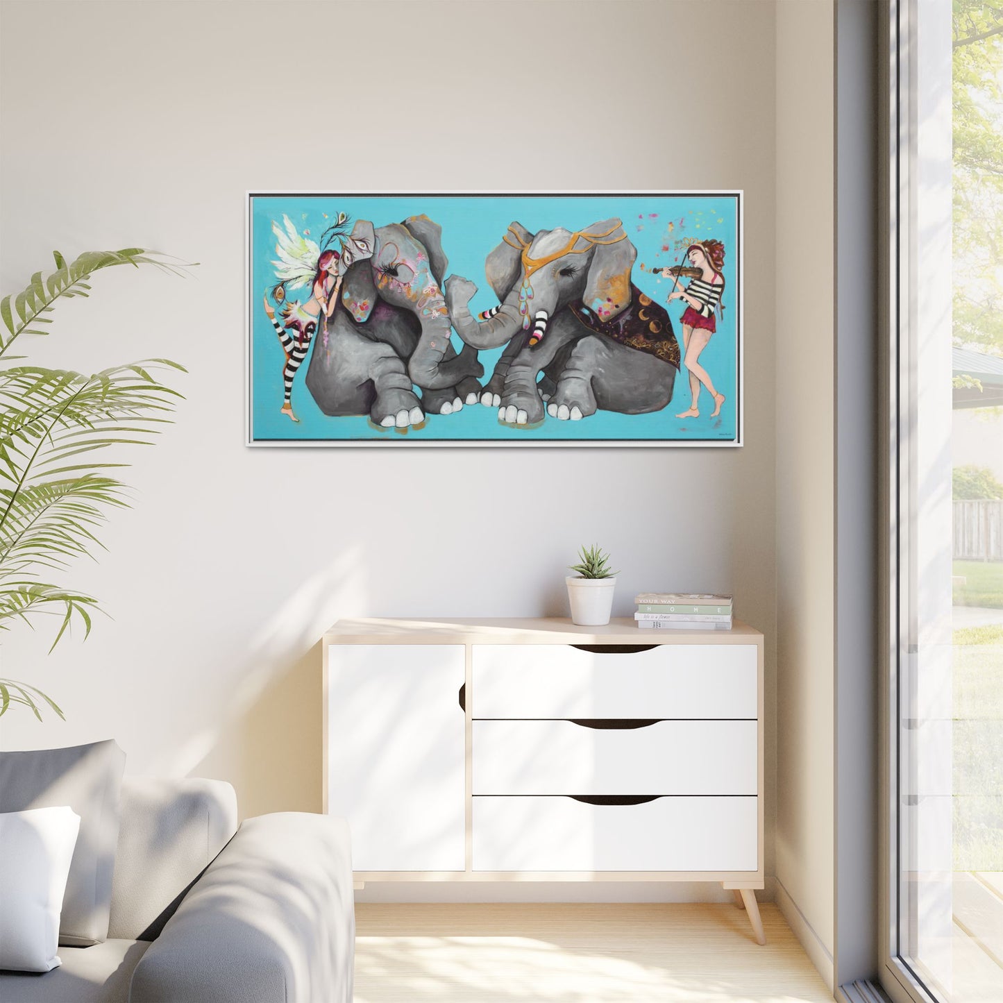 "Elephant Love" Framed Canvas Fine Art Reproduction by Zabrina Fine Art