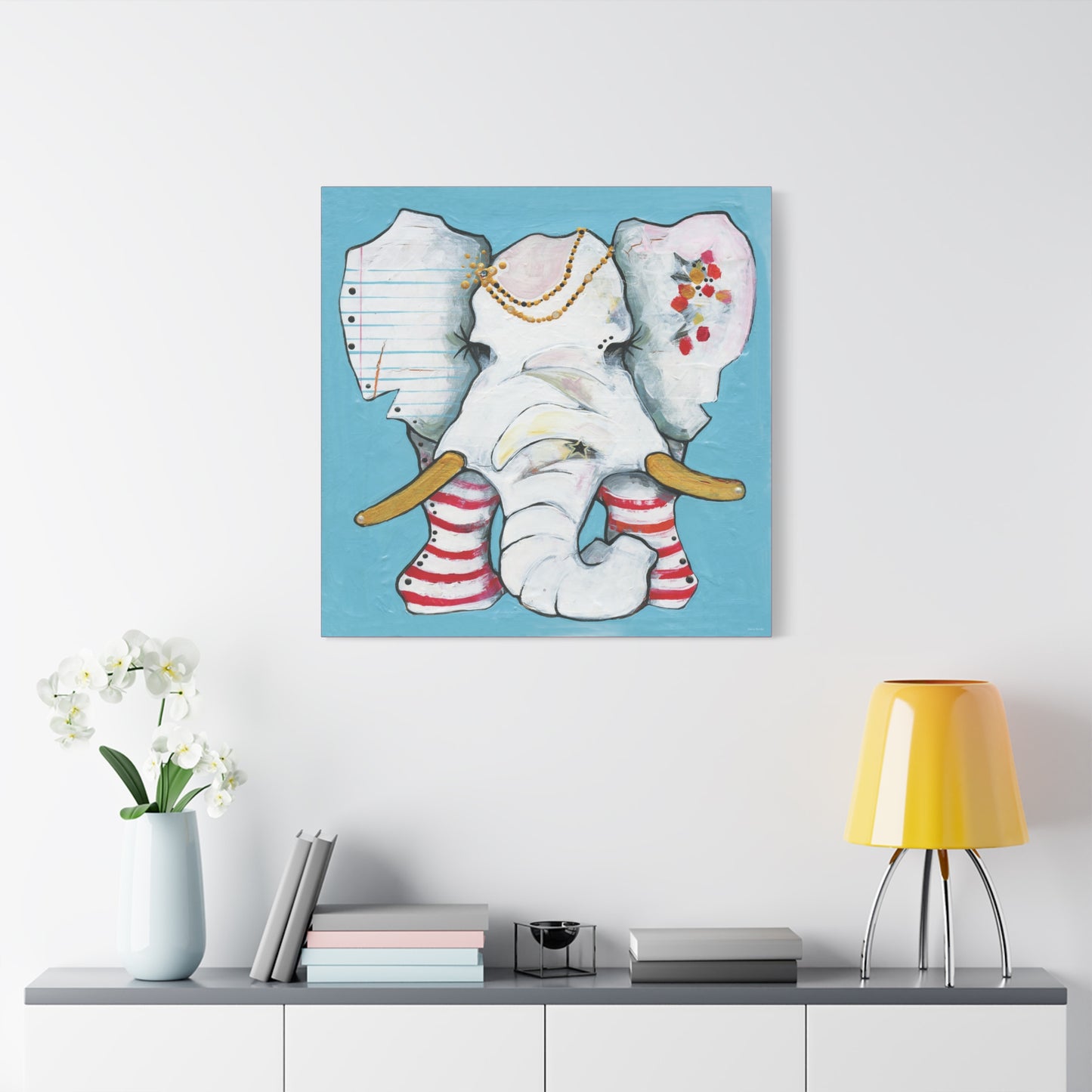 "Red Stripe Elephant" Unframed Canvas Candy Red Edge Reproduction by Zabrina Fine Art