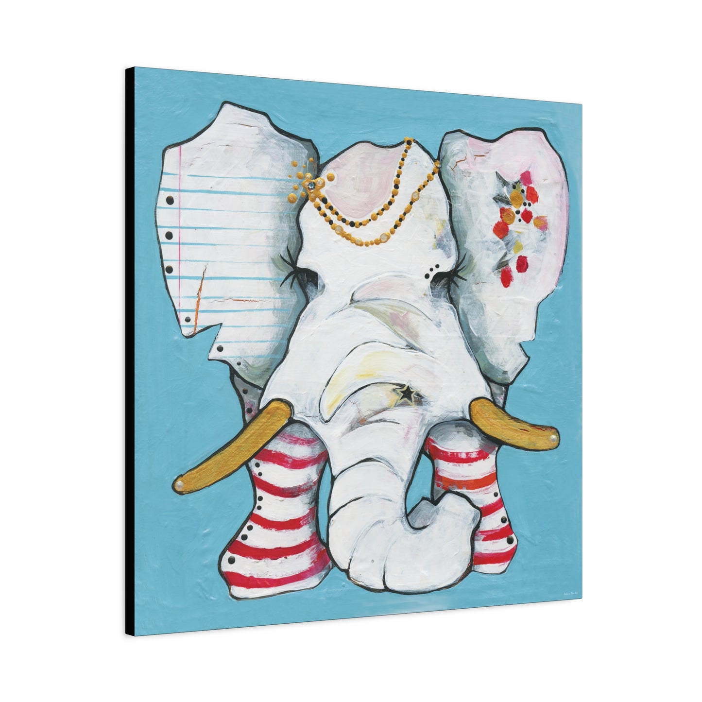 "Red Stripe Elephant" Unframed Canvas Black Edge Reproduction by Zabrina Fine Art