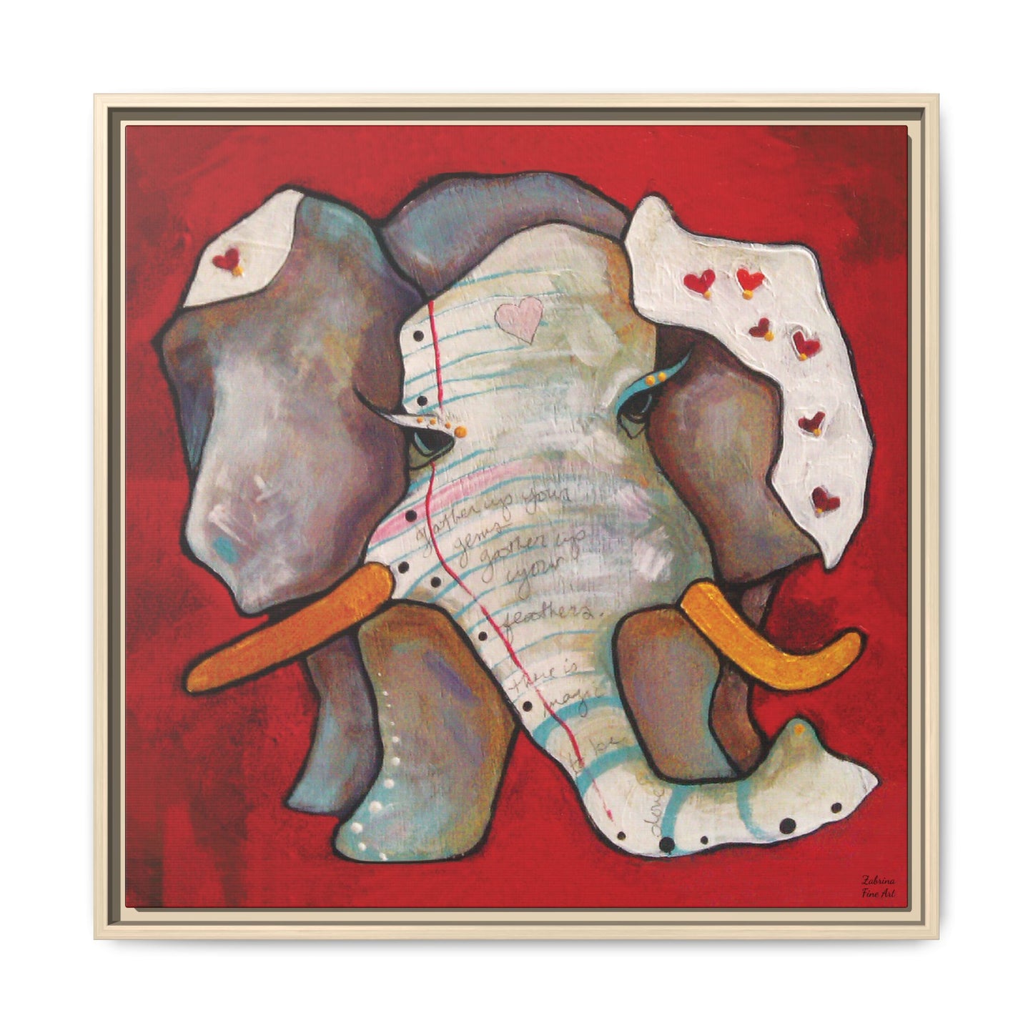 "Red Heart Elephant" Framed Canvas Fine Art Reproduction by Zabrina Fine Art