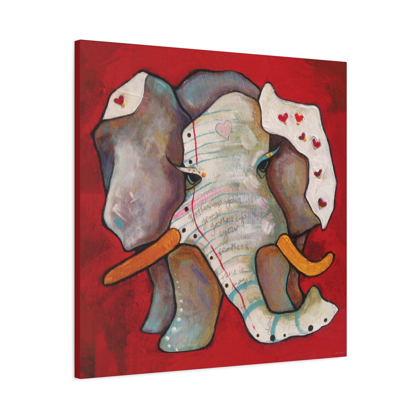 "Red Heart Elephant" Unframed Canvas Red Edge Reproduction by Zabrina Fine Art