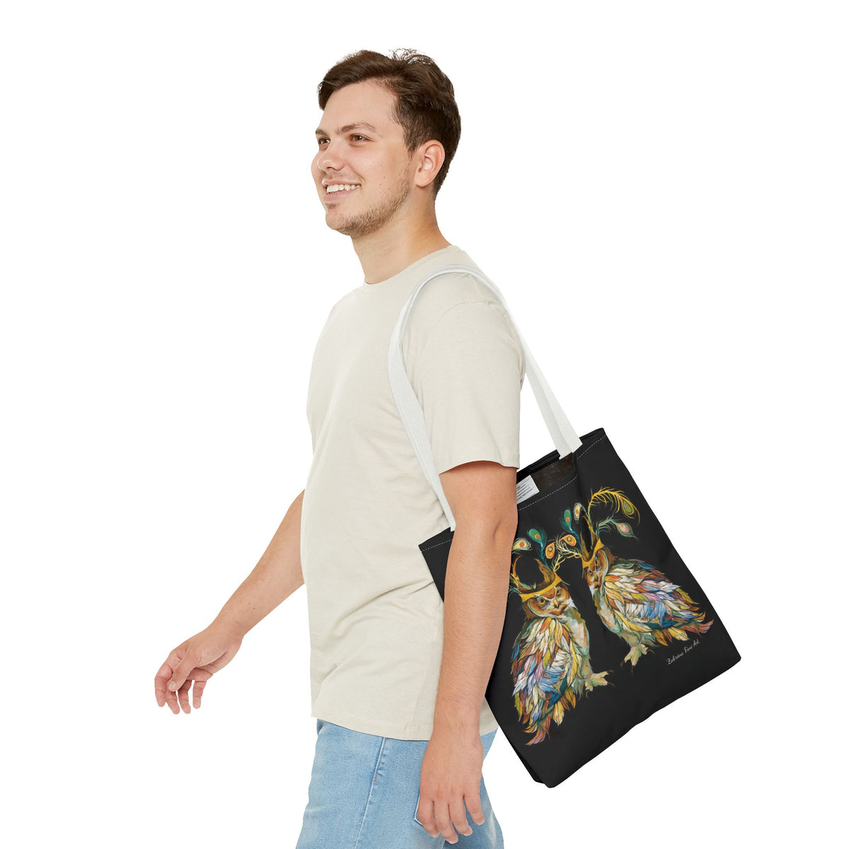 "Two Owls" Tote Bag Black by Zabrina Fine Art