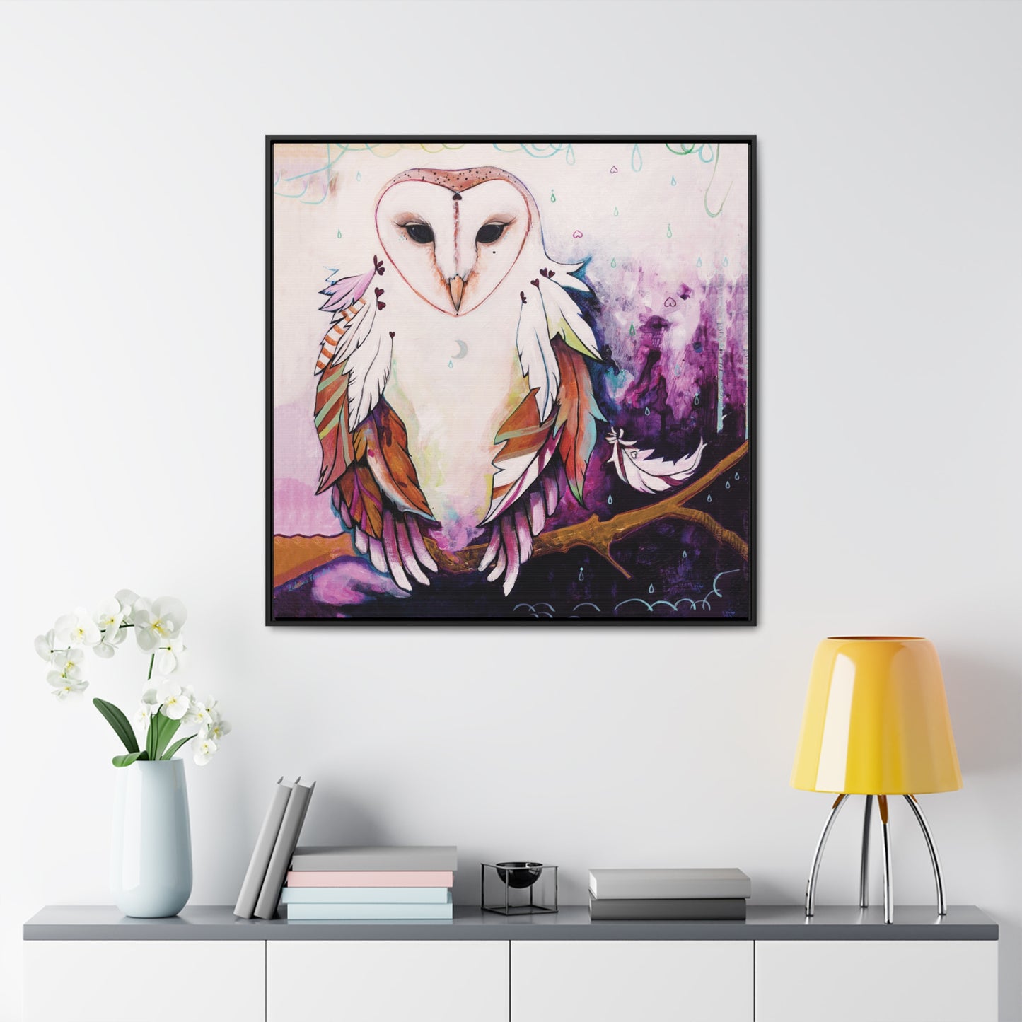 "Rainy Day Owl" Framed Canvas Fine Art Reproduction by Zabrina Fine Art