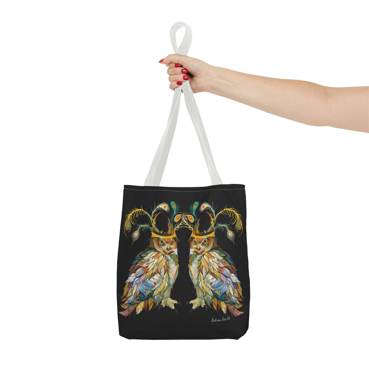 "Two Owls" Tote Bag Black by Zabrina Fine Art