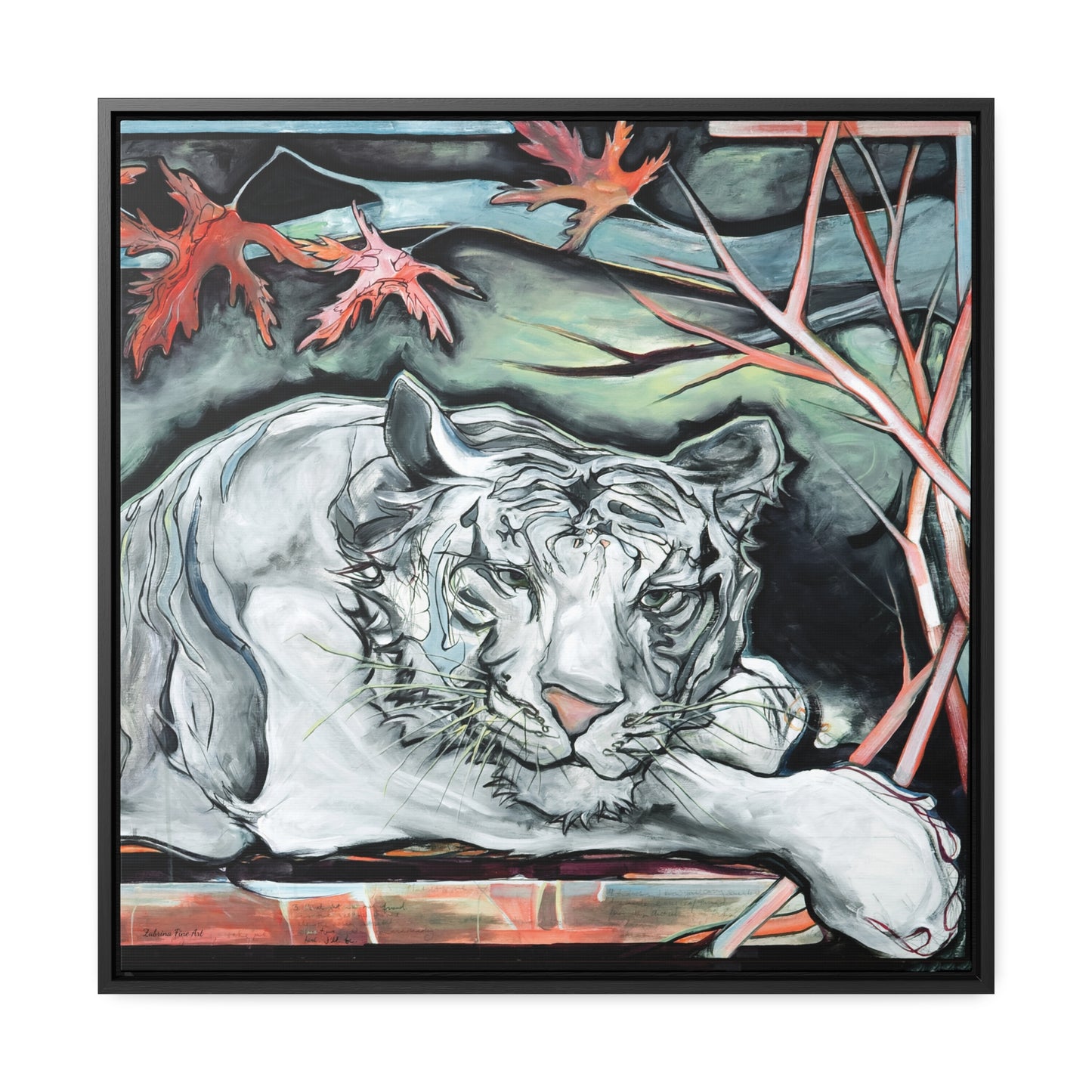 "White Tiger Portrait" Framed Canvas Fine Art Reproduction by Zabrina Fine Art