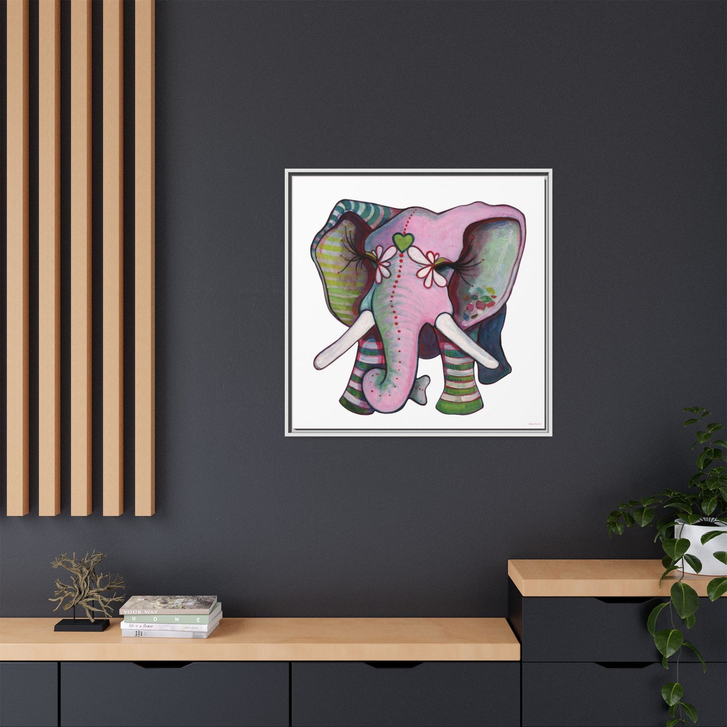 "Green Heart Elephant" Framed Canvas Fine Art Reproduction by Zabrina Fine Art