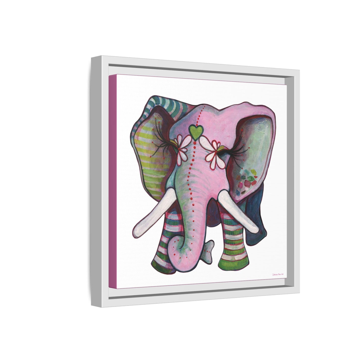 "Green Heart Elephant" Framed Canvas Fine Art Reproduction by Zabrina Fine Art