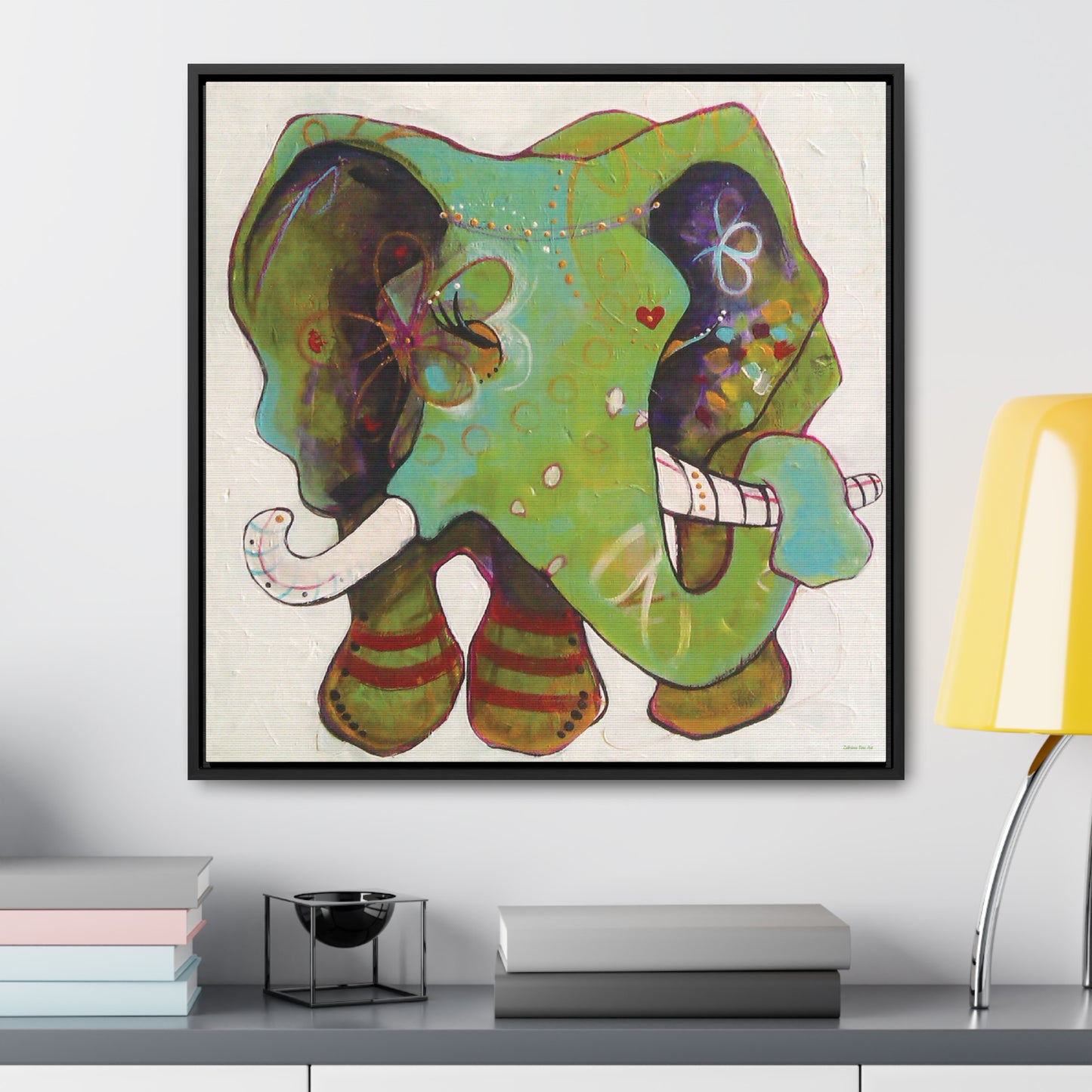 "Green Elephant" Framed Canvas Fine Art Reproduction by Zabrina Fine Art