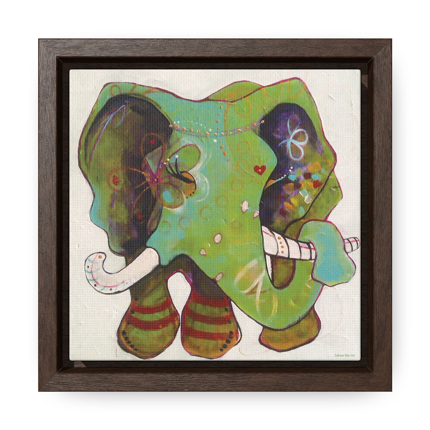 "Green Elephant" Framed Canvas Fine Art Reproduction by Zabrina Fine Art