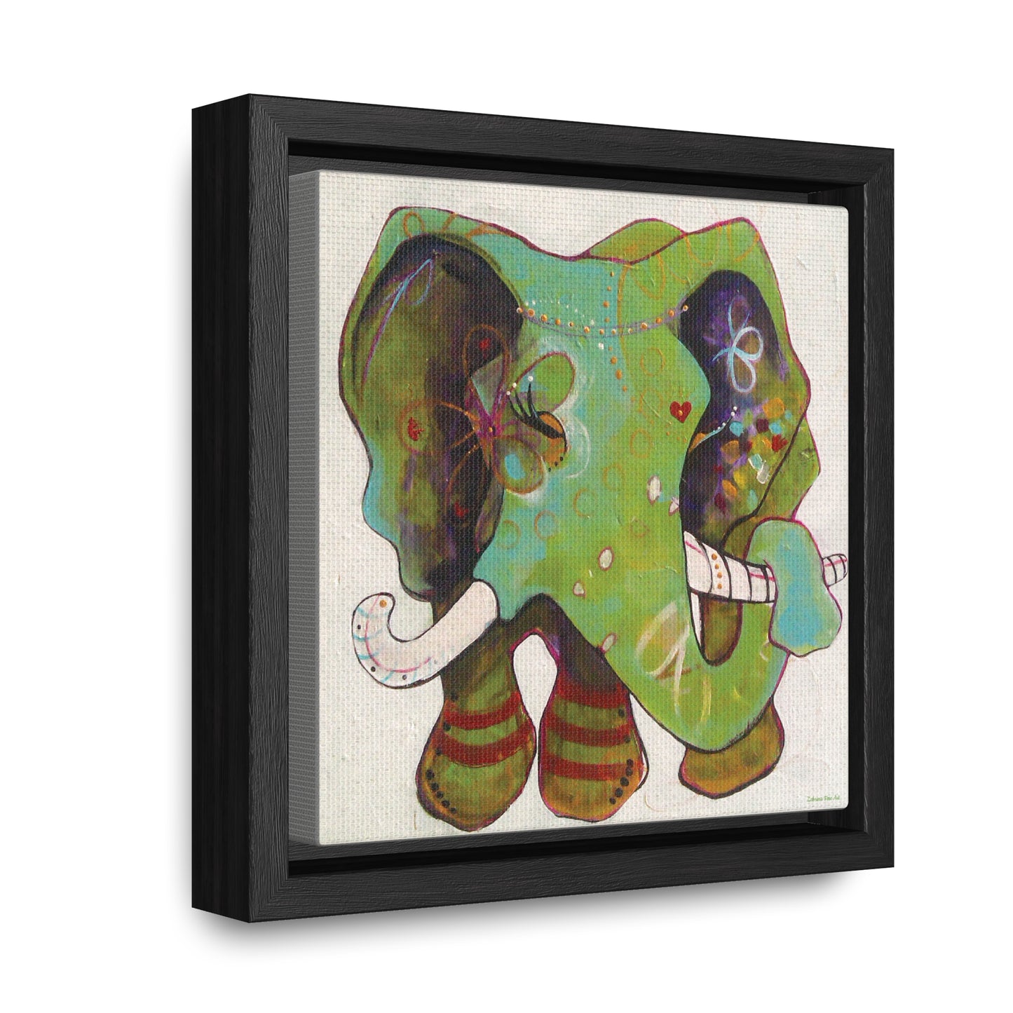 "Green Elephant" Framed Canvas Fine Art Reproduction by Zabrina Fine Art