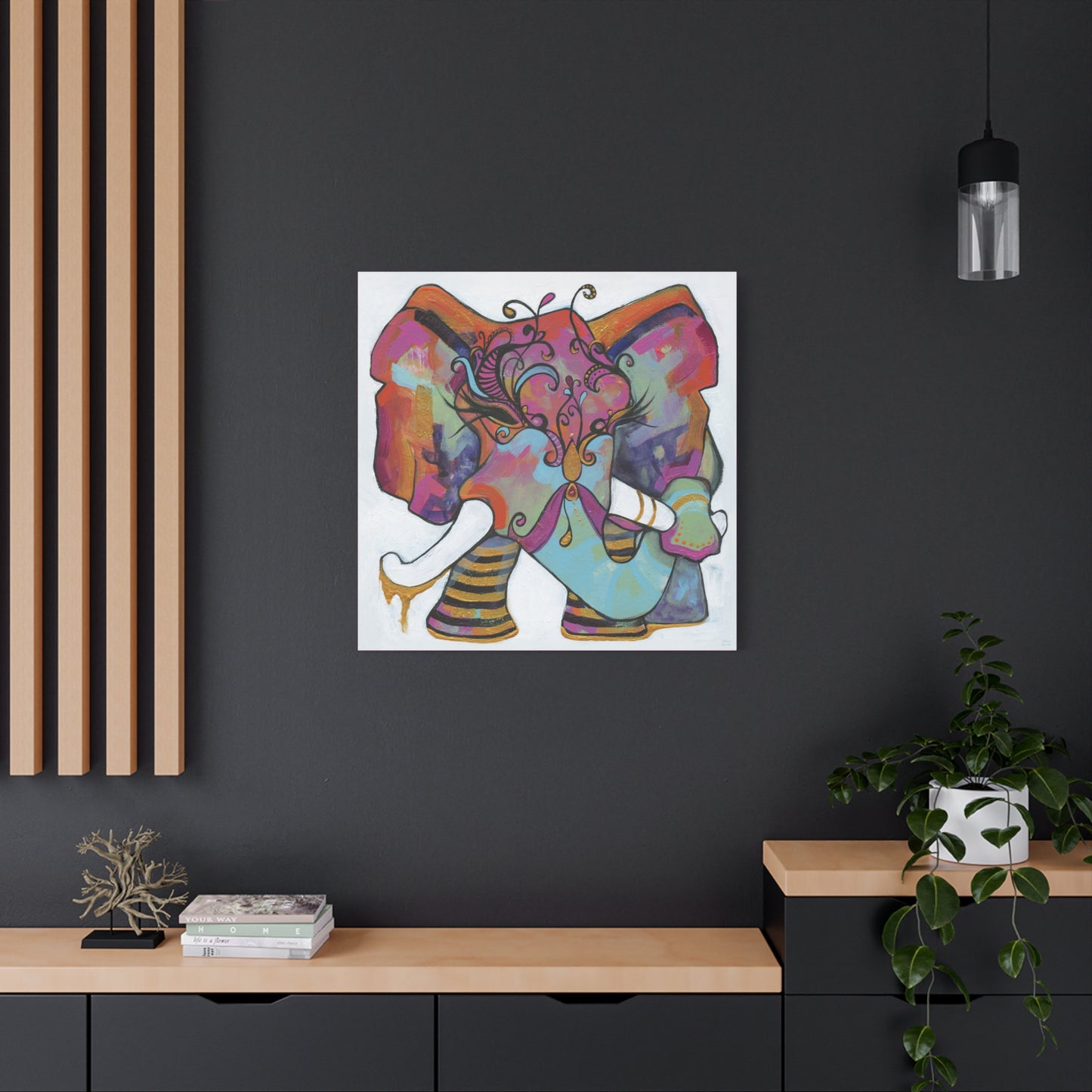 "Masquerade Elephant" Unframed Canvas Hot Pink Edge Reproduction by Zabrina Fine Art