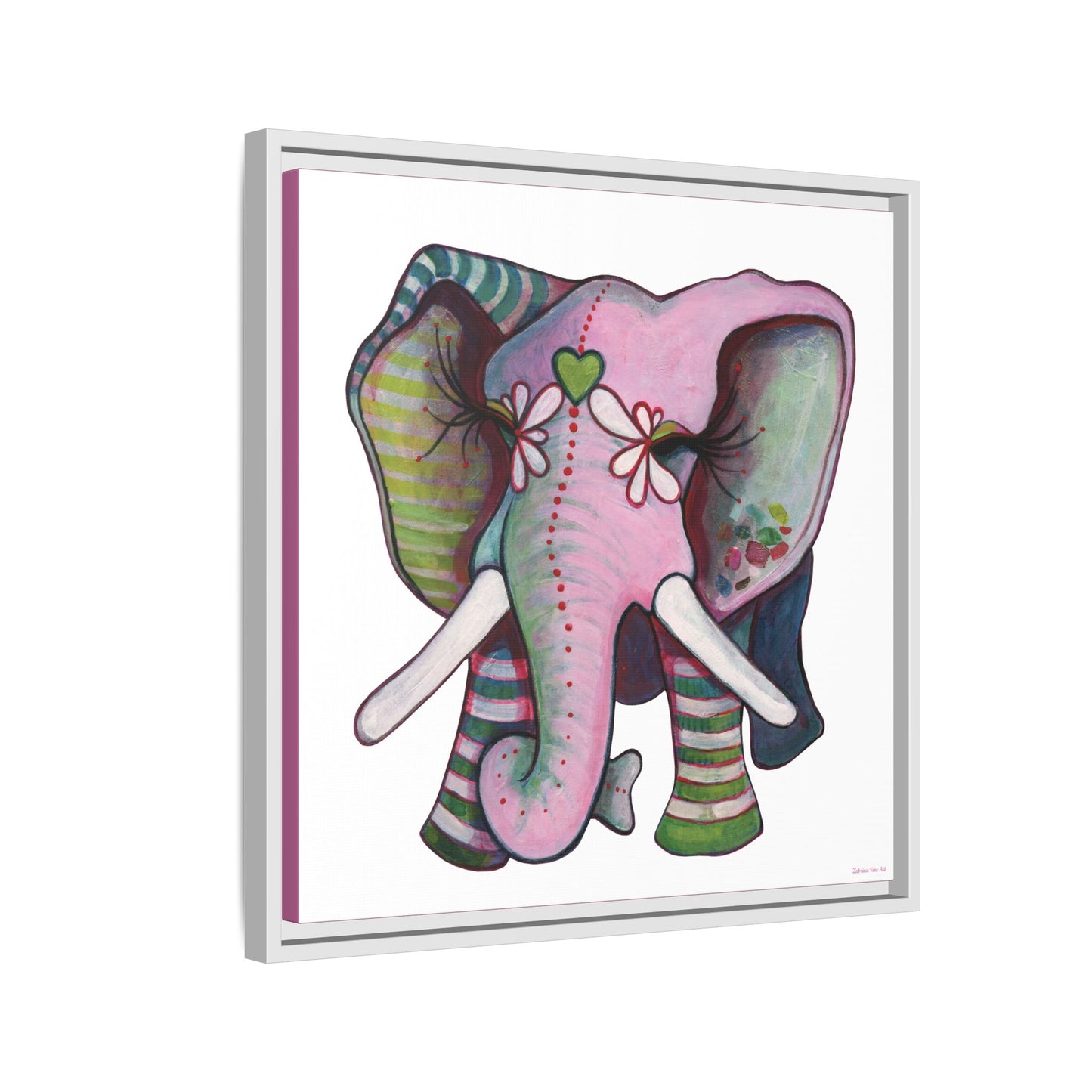 "Green Heart Elephant" Framed Canvas Fine Art Reproduction by Zabrina Fine Art