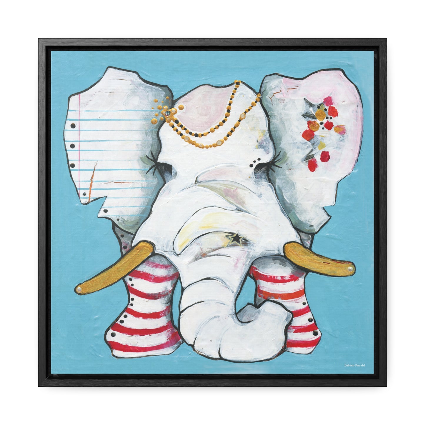 "Red Stripe Elephant" Framed Canvas Fine Art Reproduction by Zabrina Fine Art