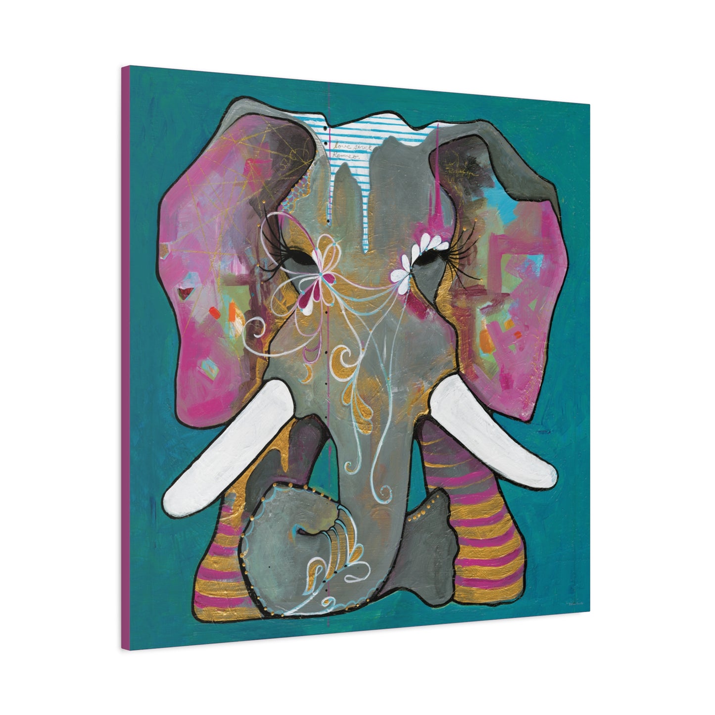 "Romeo Elephant" Unframed Canvas Hot Pink Edge Reproduction by Zabrina Fine Art