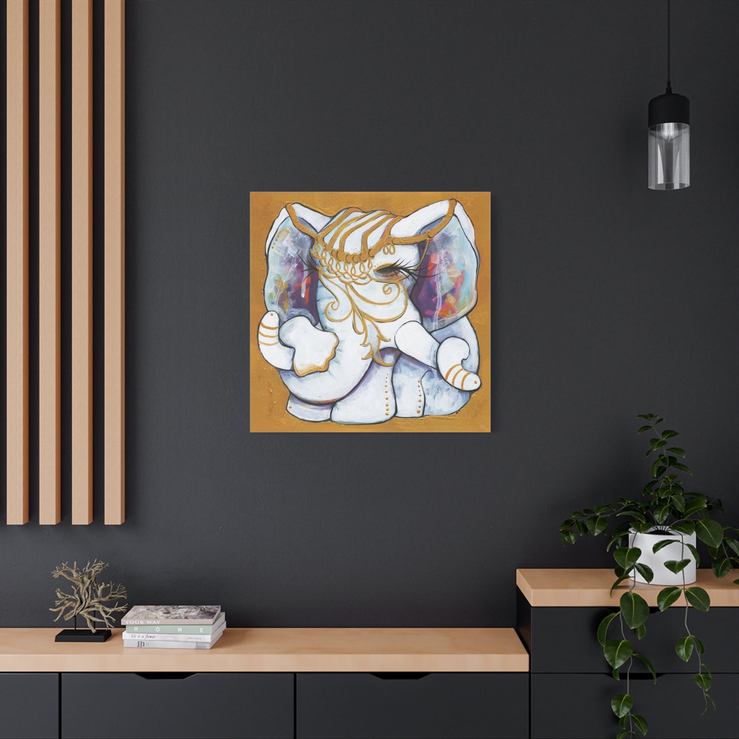 "Gold and White Elephant" Unframed Canvas Regent St Blue Edge Reproduction by Zabrina Fine Art