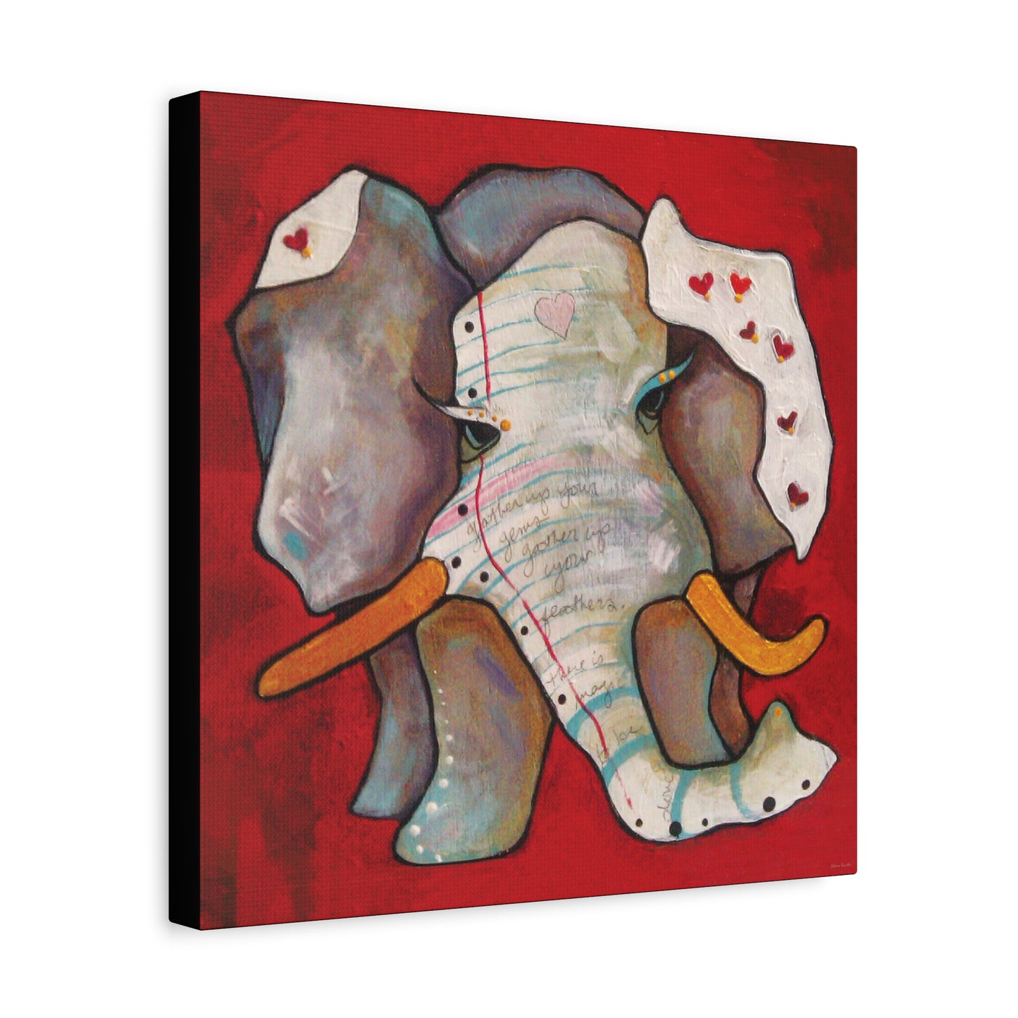 "Red Heart Elephant" Unframed Canvas Black Edge Reproduction by Zabrina Fine Art