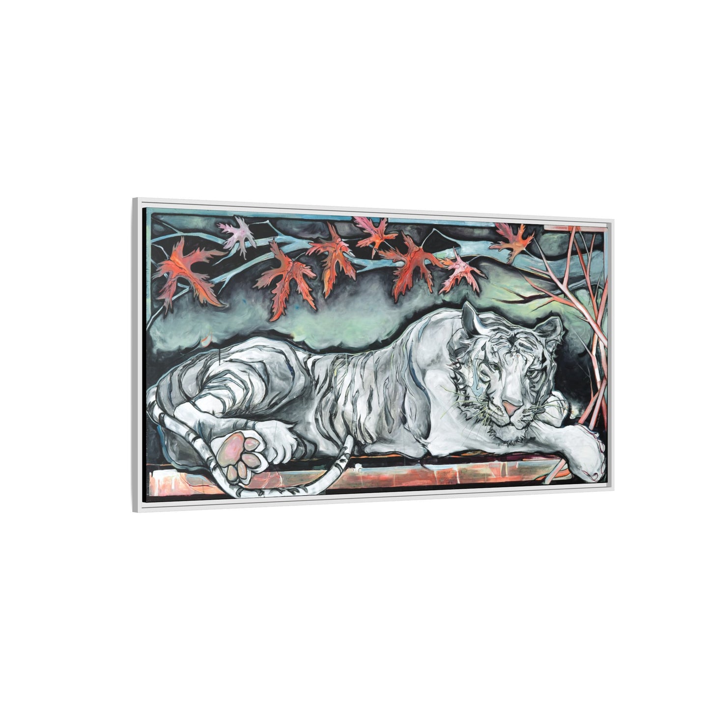"White Tiger" Framed Canvas Fine Art Reproduction by Zabrina Fine Art