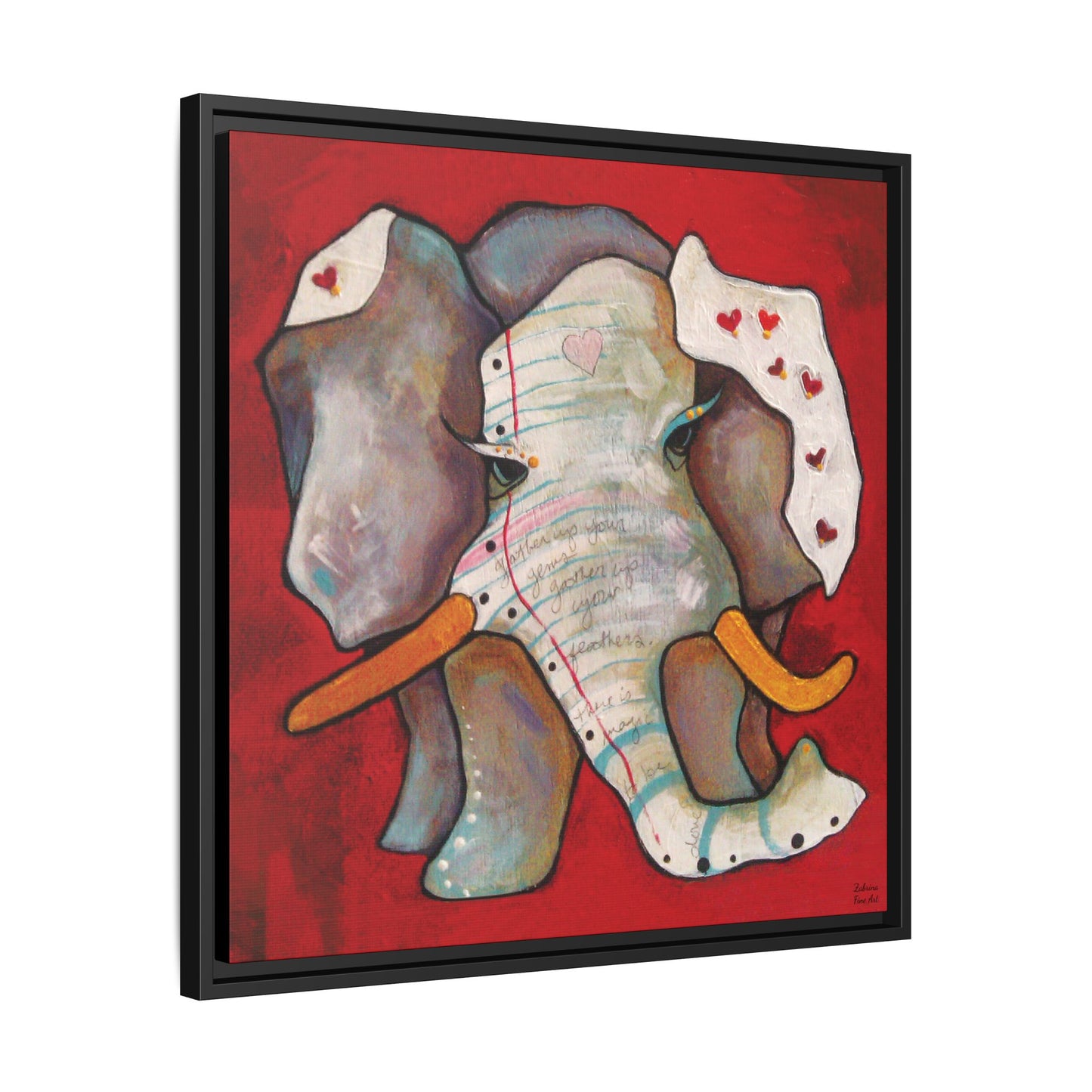"Red Heart Elephant" Framed Canvas Fine Art Reproduction by Zabrina Fine Art
