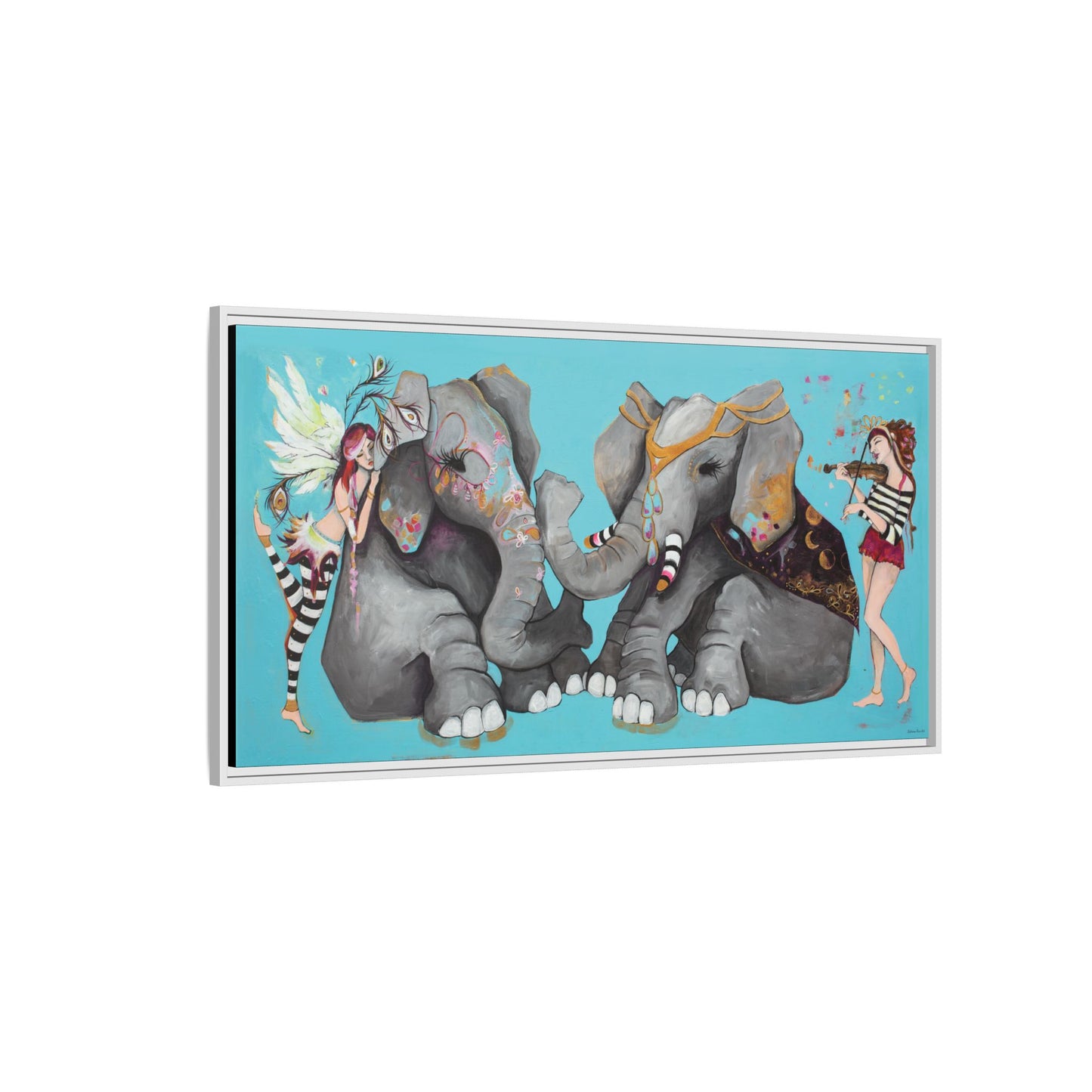 "Elephant Love" Framed Canvas Fine Art Reproduction by Zabrina Fine Art