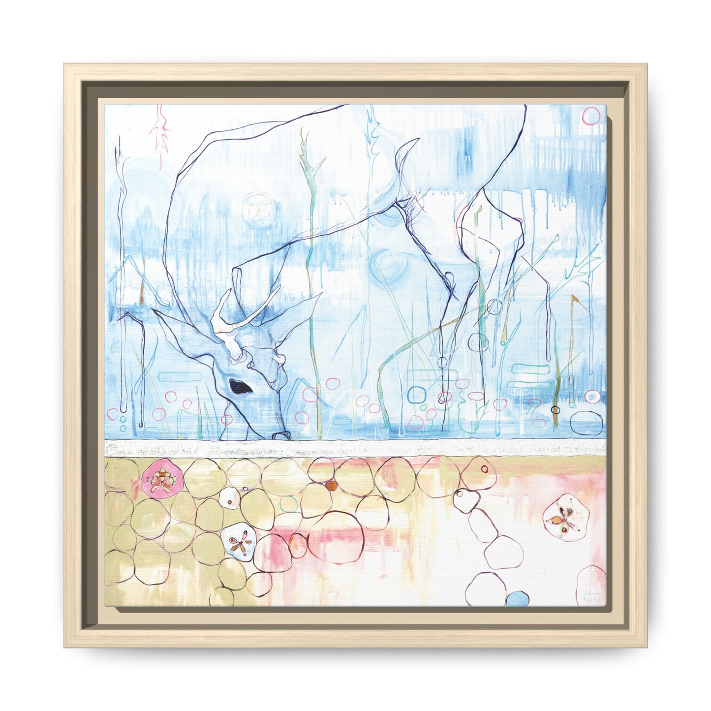 "One Antler Deer" Framed Canvas Fine Art Reproduction by Zabrina Fine Art