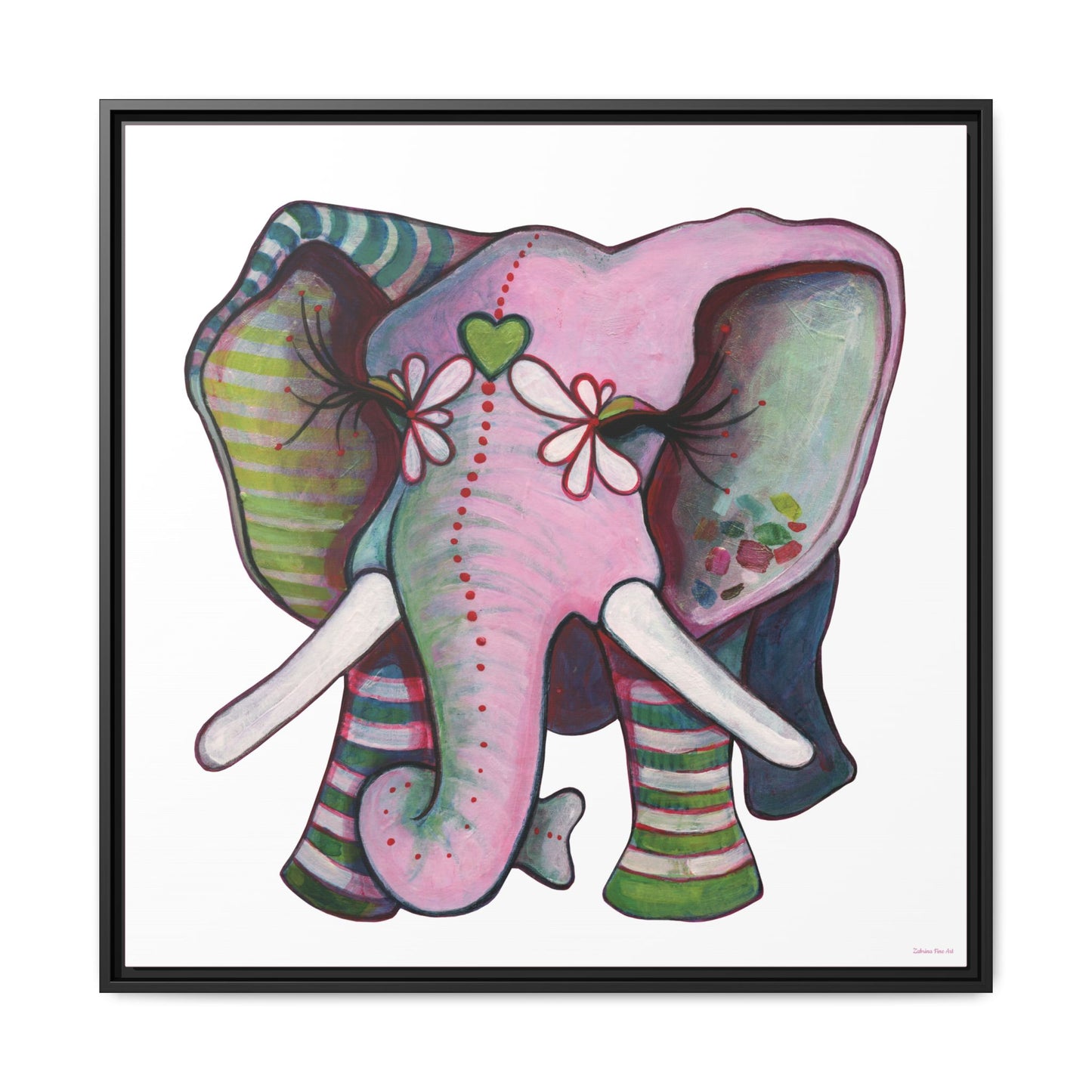 "Green Heart Elephant" Framed Canvas Fine Art Reproduction by Zabrina Fine Art