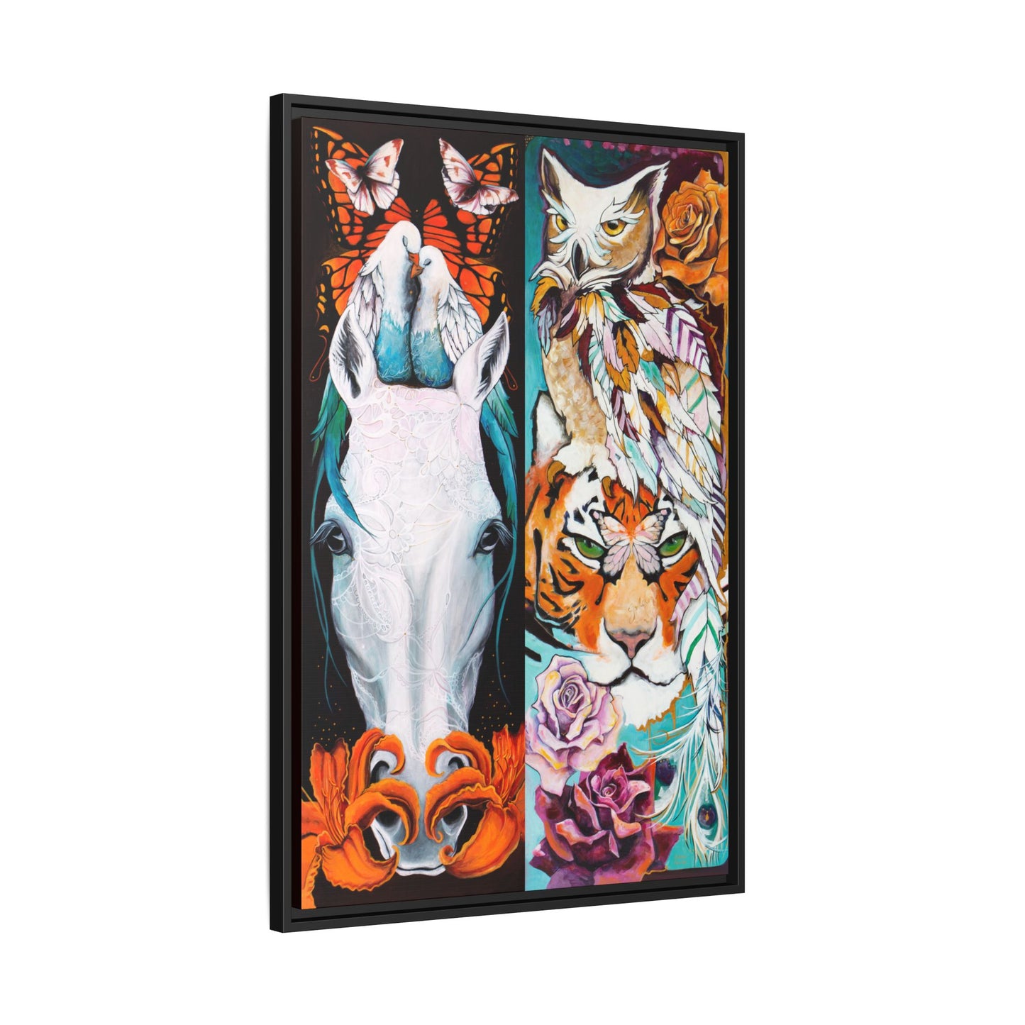 "The Tiger and The Mare" Framed Canvas Fine Art Reproduction by Zabrina Fine Art