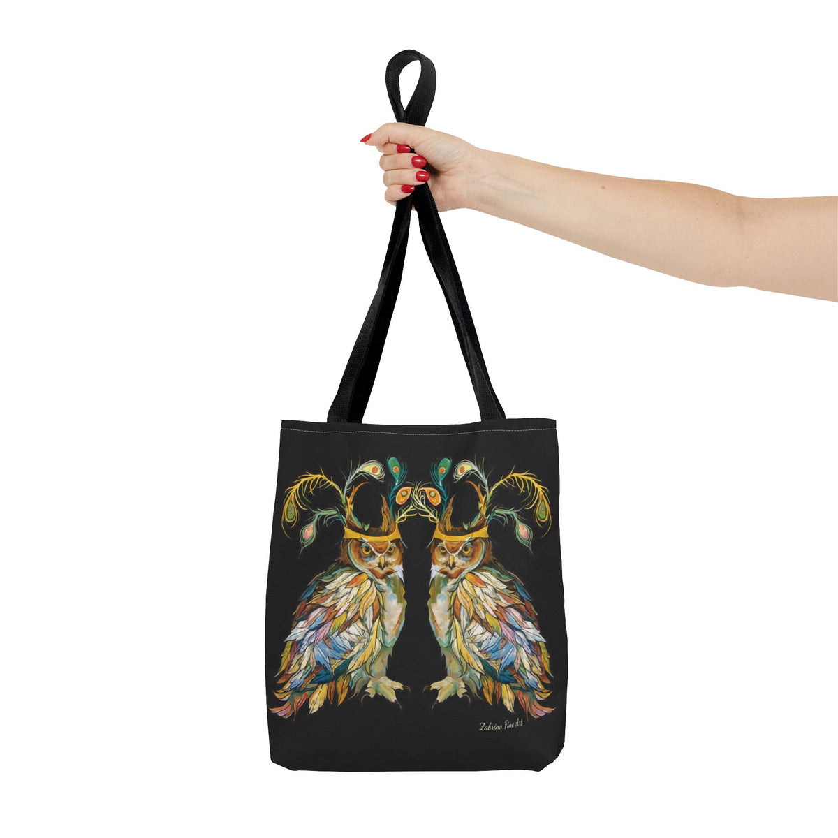 "Two Owls" Tote Bag Black by Zabrina Fine Art