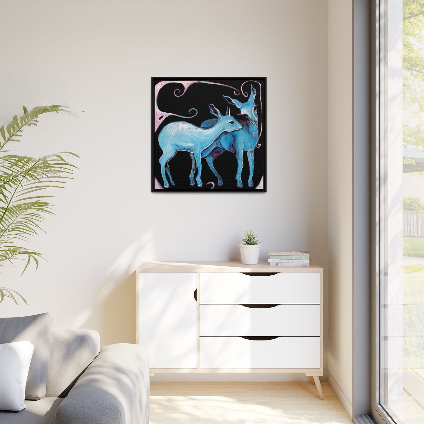 "Deer Love" Framed Canvas Fine Art Reproduction by Zabrina Fine Art