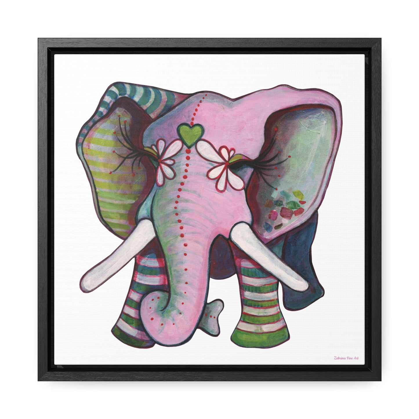 "Green Heart Elephant" Framed Canvas Fine Art Reproduction by Zabrina Fine Art