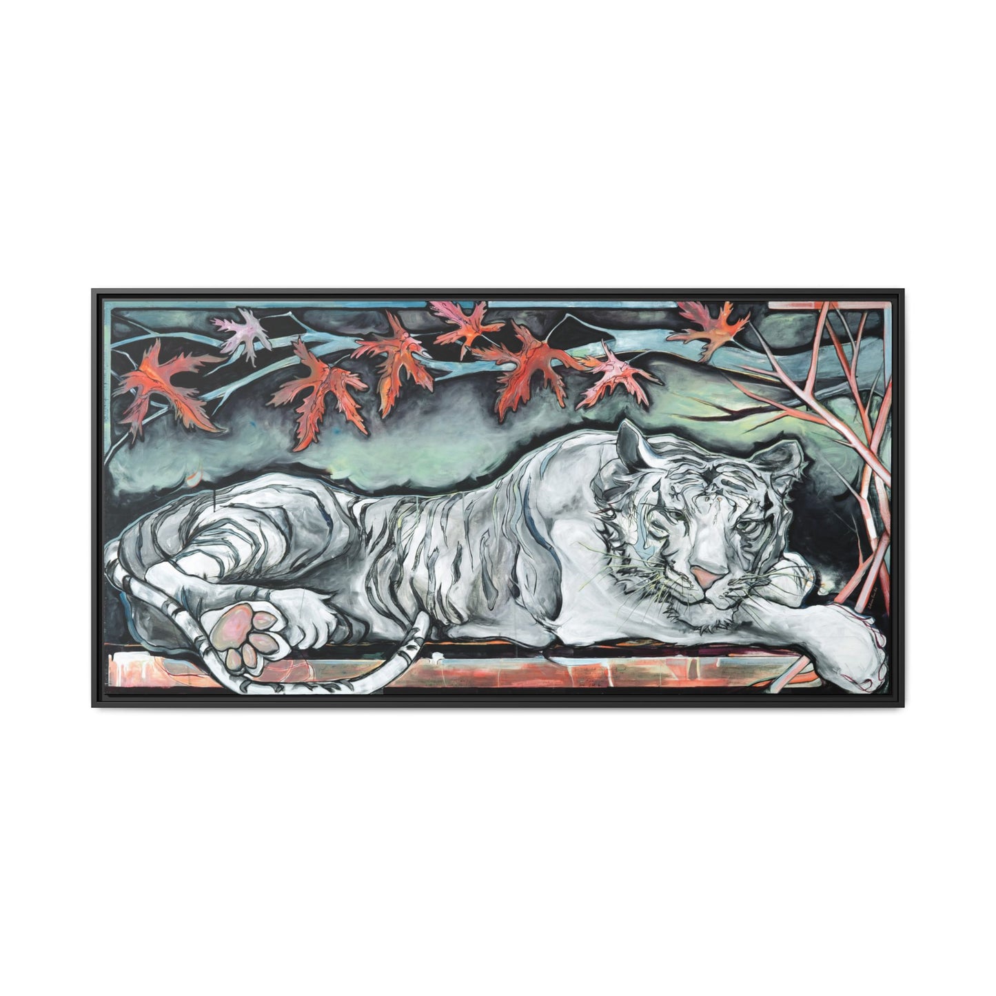 "White Tiger" Framed Canvas Fine Art Reproduction by Zabrina Fine Art
