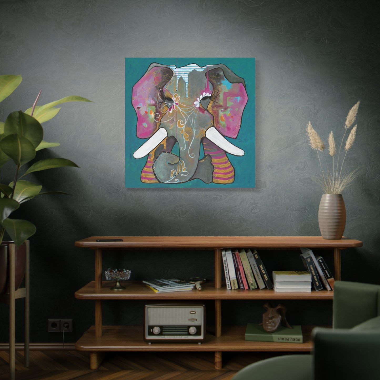 "Romeo Elephant" Unframed Canvas Hot Pink Edge Reproduction by Zabrina Fine Art