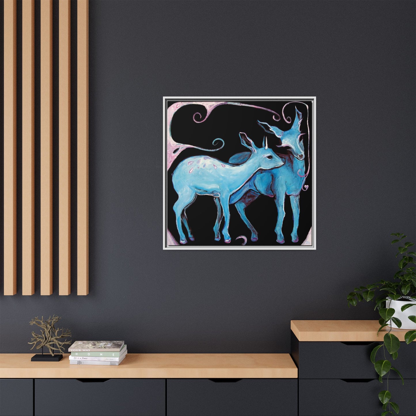 "Deer Love" Framed Canvas Fine Art Reproduction by Zabrina Fine Art