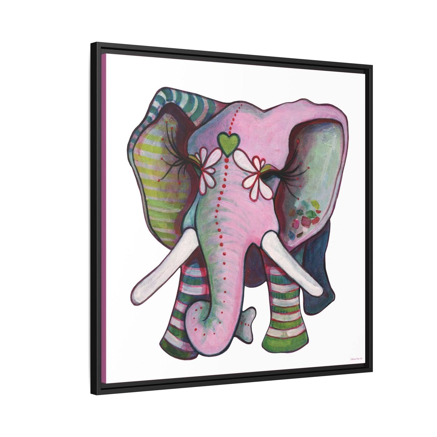 "Green Heart Elephant" Framed Canvas Fine Art Reproduction by Zabrina Fine Art