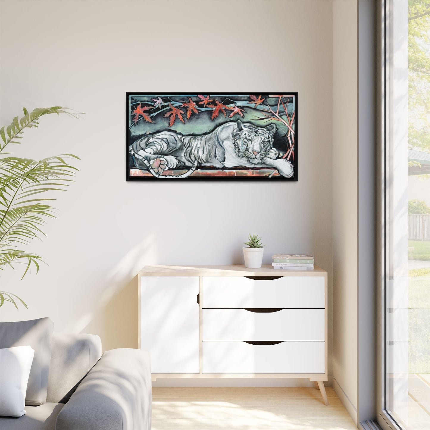 "White Tiger" Framed Canvas Fine Art Reproduction by Zabrina Fine Art