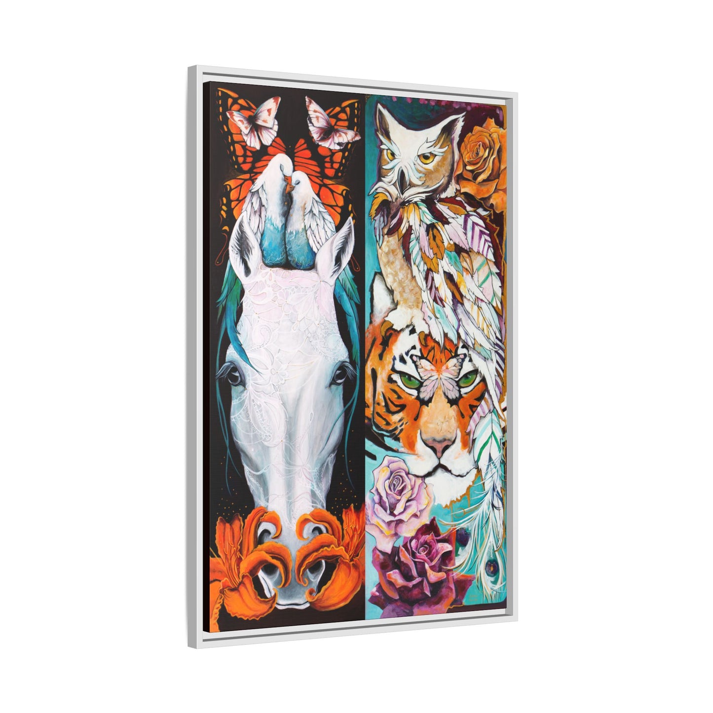 "The Tiger and The Mare" Framed Canvas Fine Art Reproduction by Zabrina Fine Art