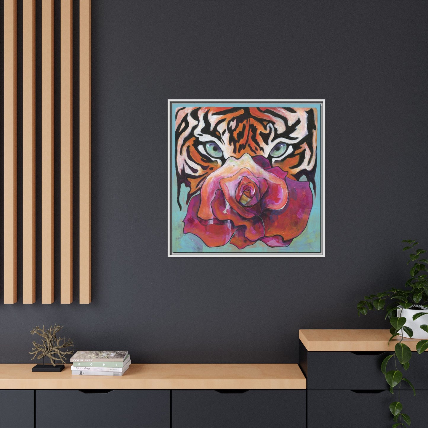 "Tiger Rose" Framed Canvas Fine Art Reproduction by Zabrina Fine Art