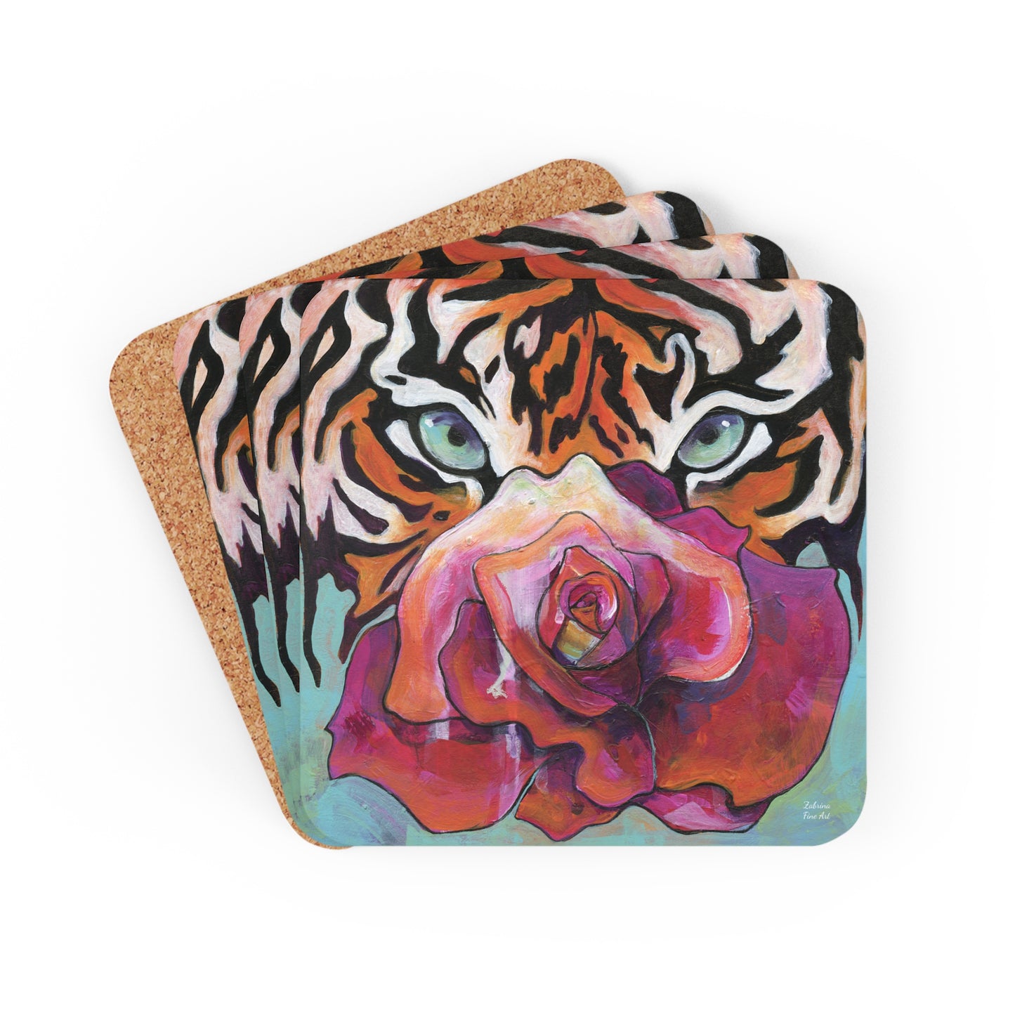 "Tiger Rose" Coaster Set by Zabrina Fine Art