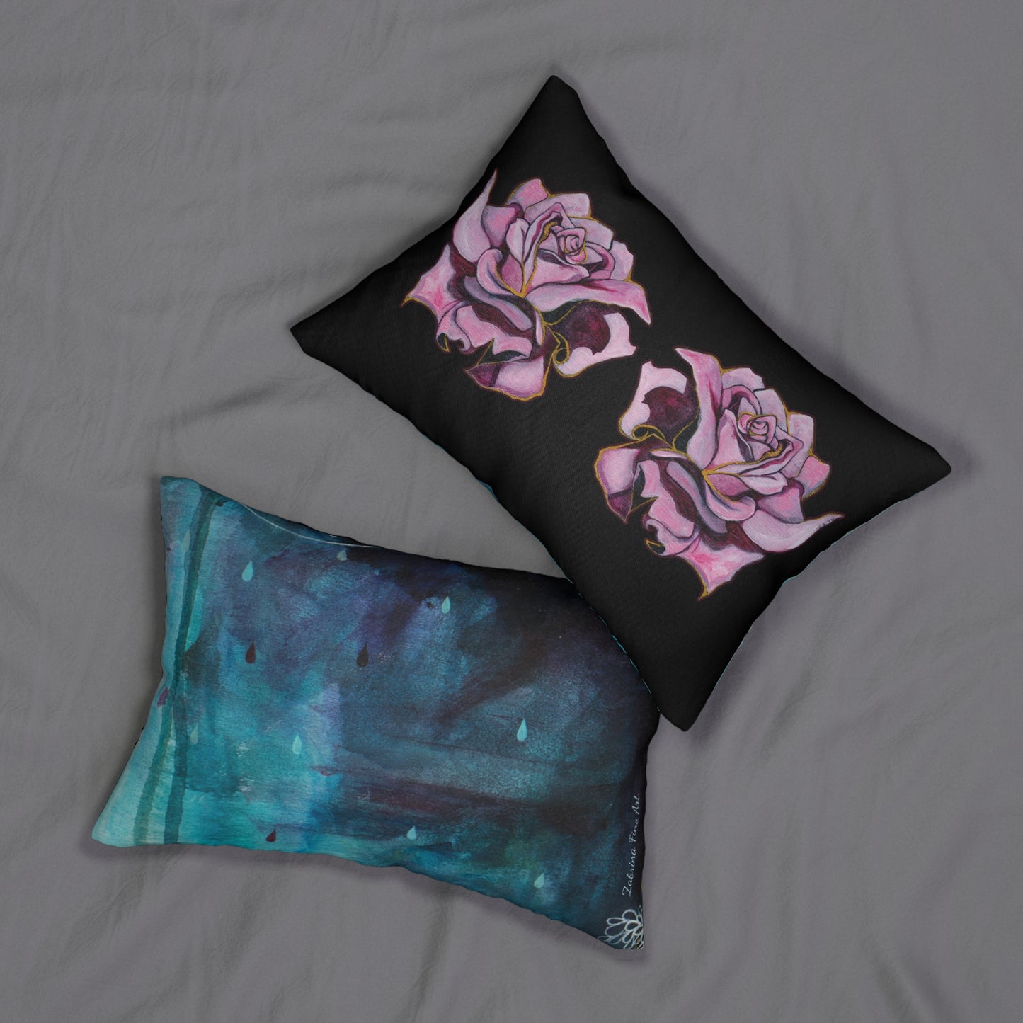 "Raindrops and Roses" Throw Pillow on Black by Zabrina Fine Art