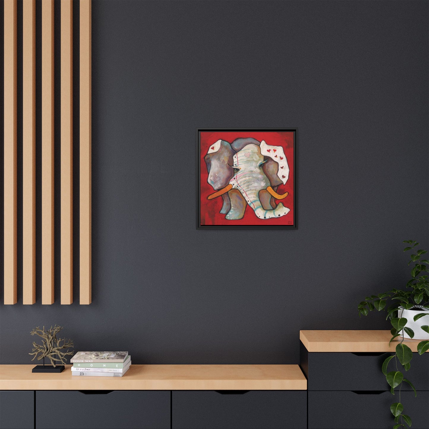 "Red Heart Elephant" Framed Canvas Fine Art Reproduction by Zabrina Fine Art