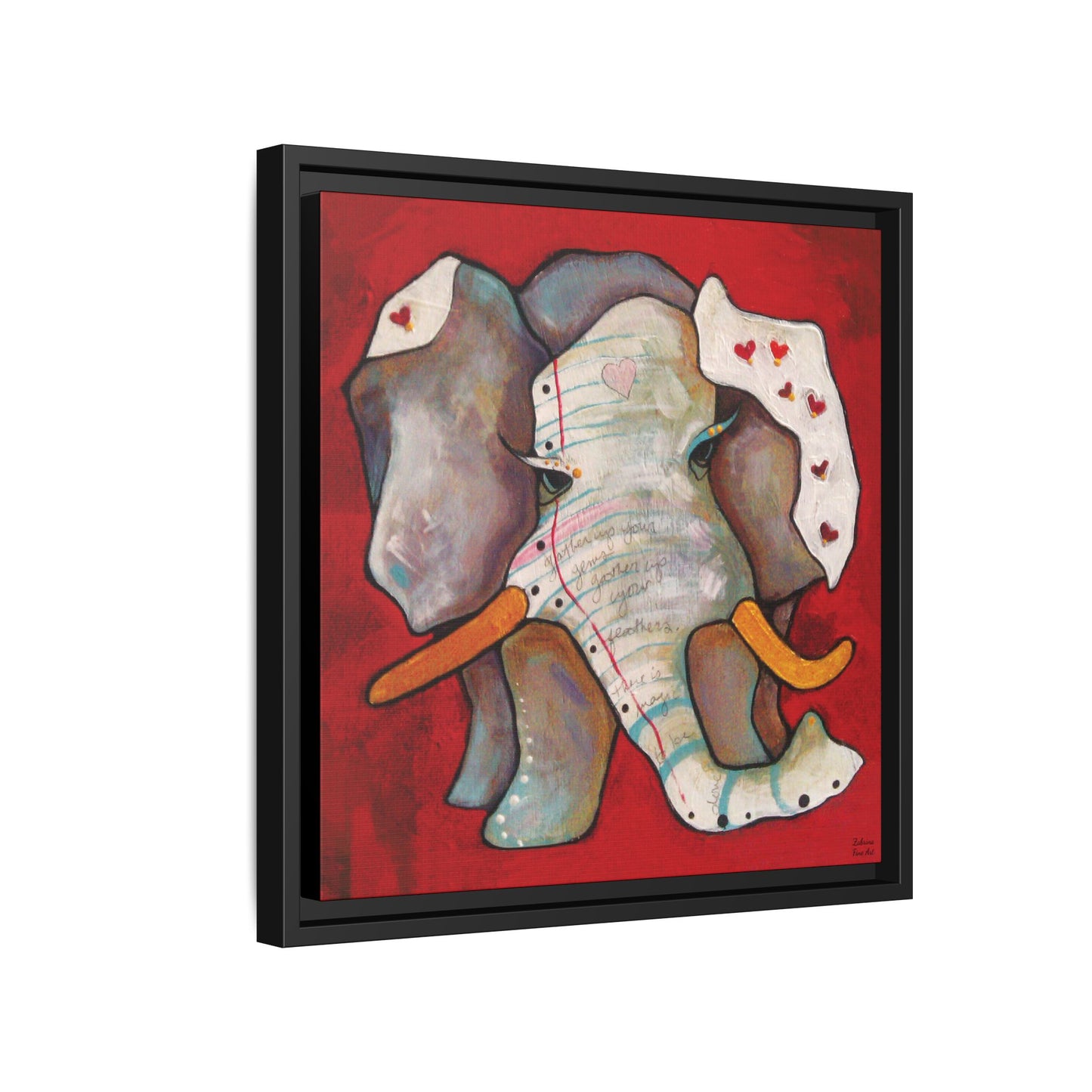 "Red Heart Elephant" Framed Canvas Fine Art Reproduction by Zabrina Fine Art