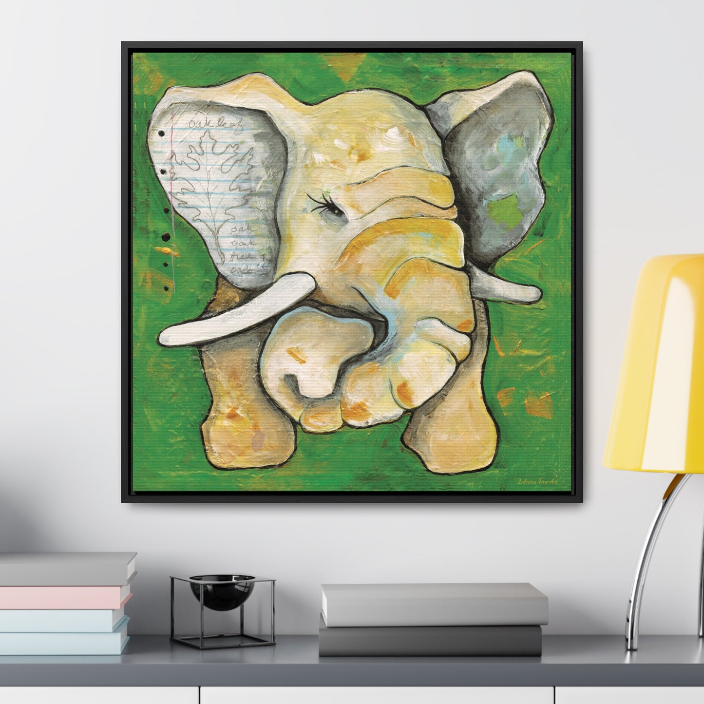 "Oak Leaf Elephant" Framed Canvas Fine Art Reproduction by Zabrina Fine Art