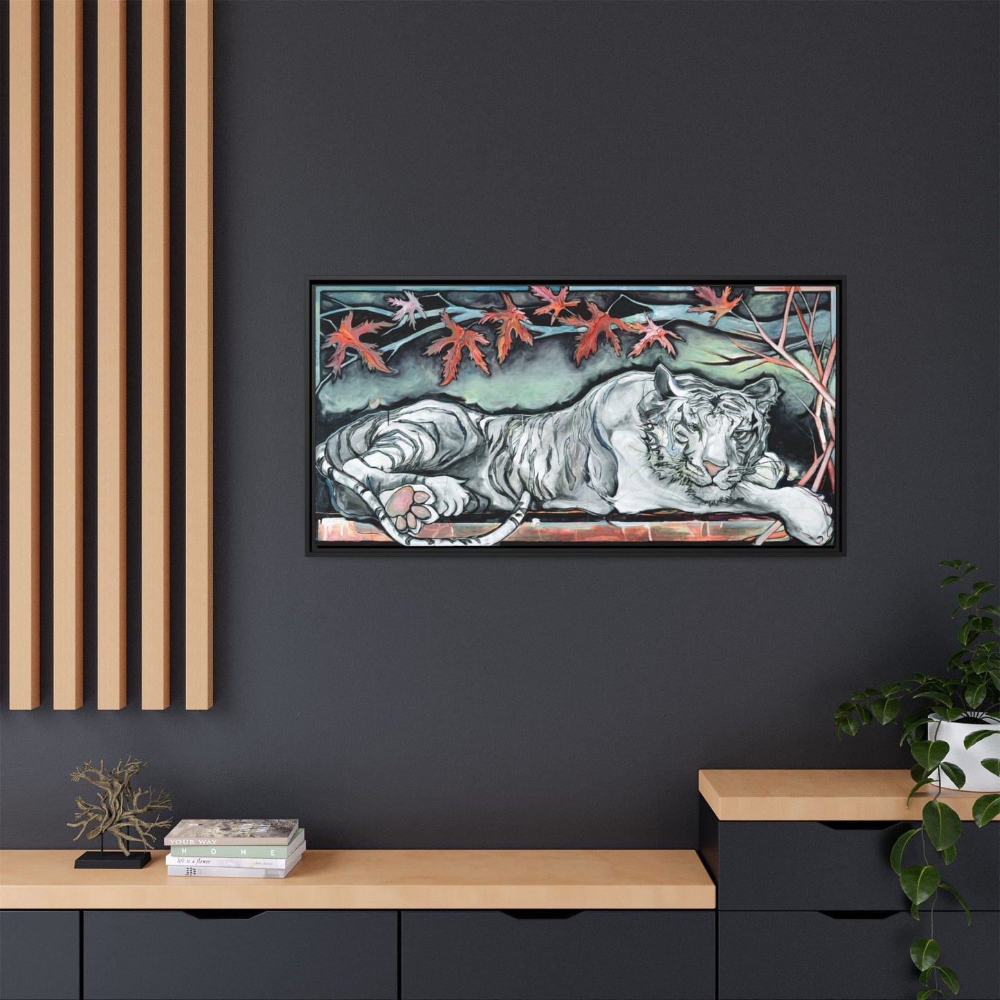 "White Tiger" Framed Canvas Fine Art Reproduction by Zabrina Fine Art