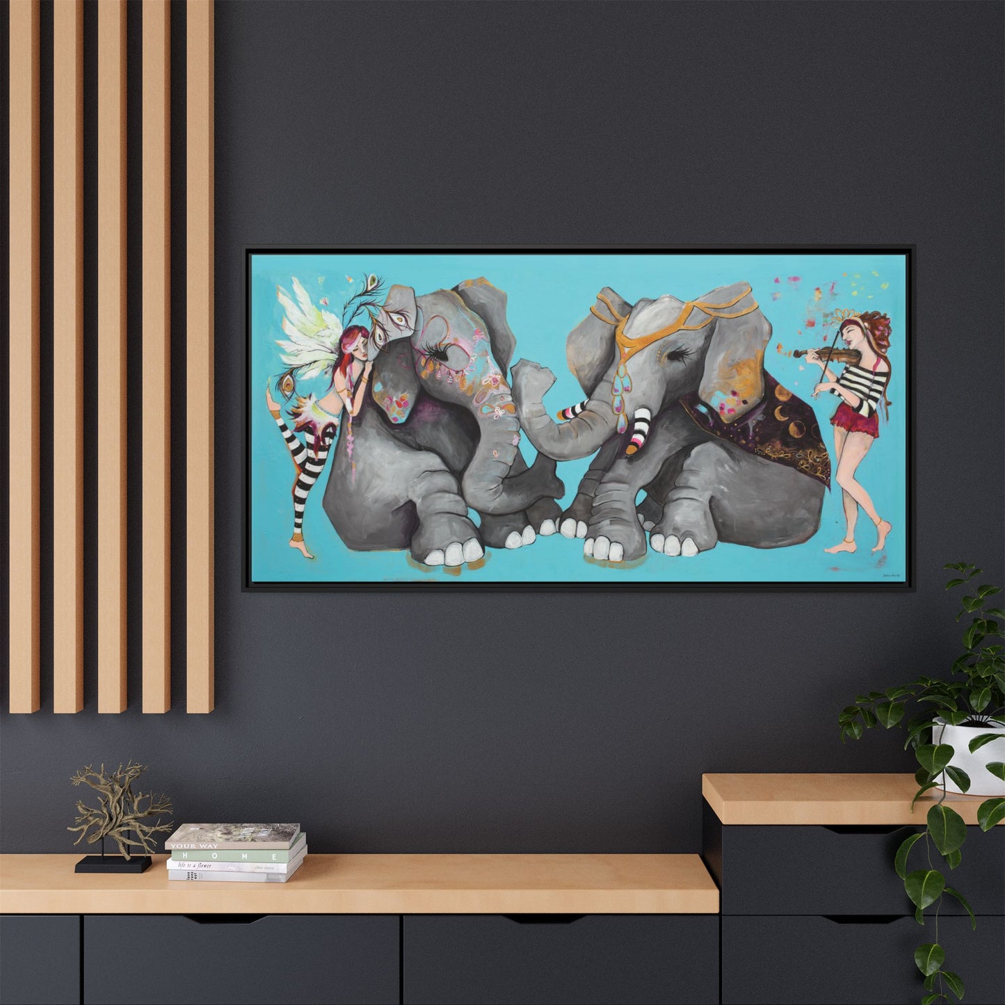 "Elephant Love" Framed Canvas Fine Art Reproduction by Zabrina Fine Art