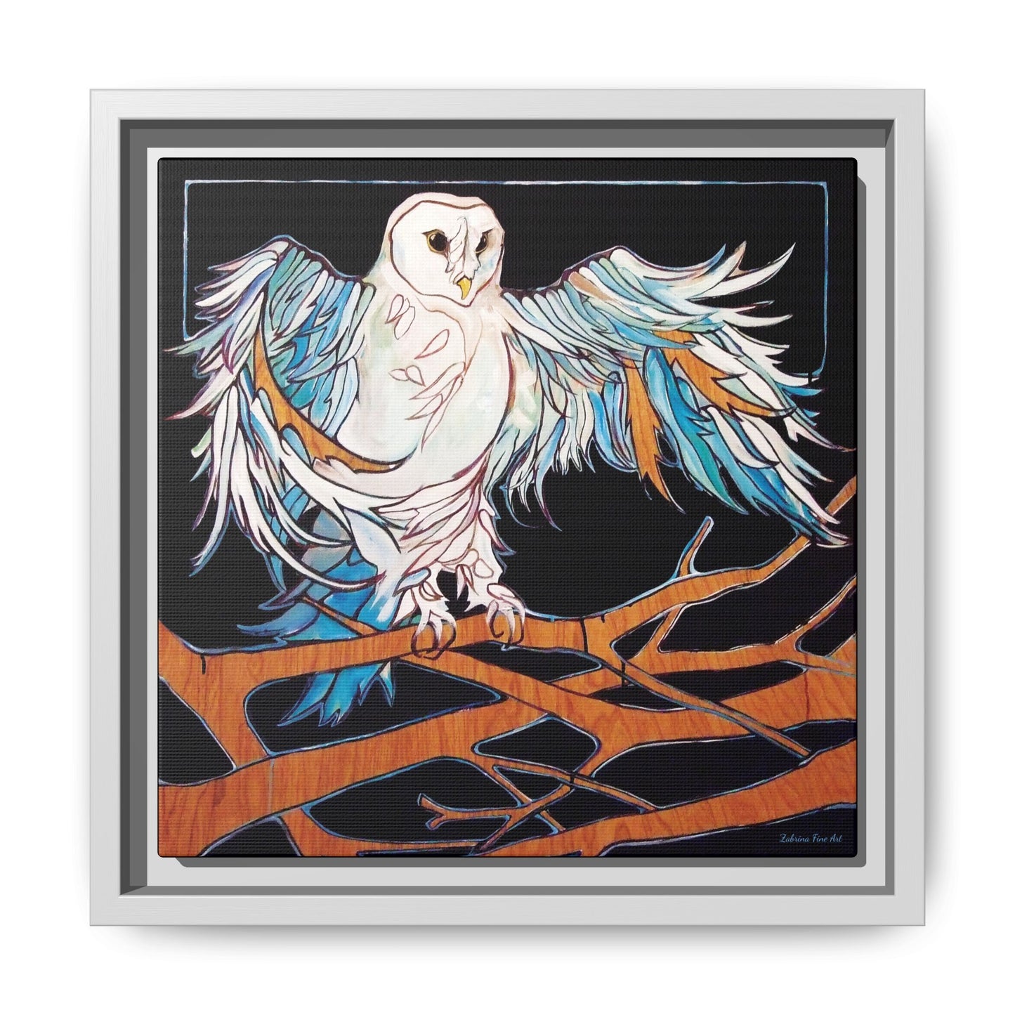 "Blue Owl" Framed Canvas Fine Art Reproduction by Zabrina Fine Art