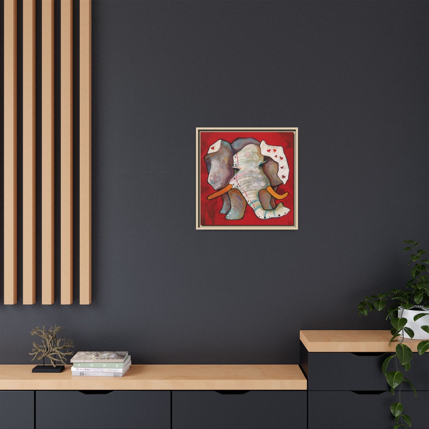 "Red Heart Elephant" Framed Canvas Fine Art Reproduction by Zabrina Fine Art